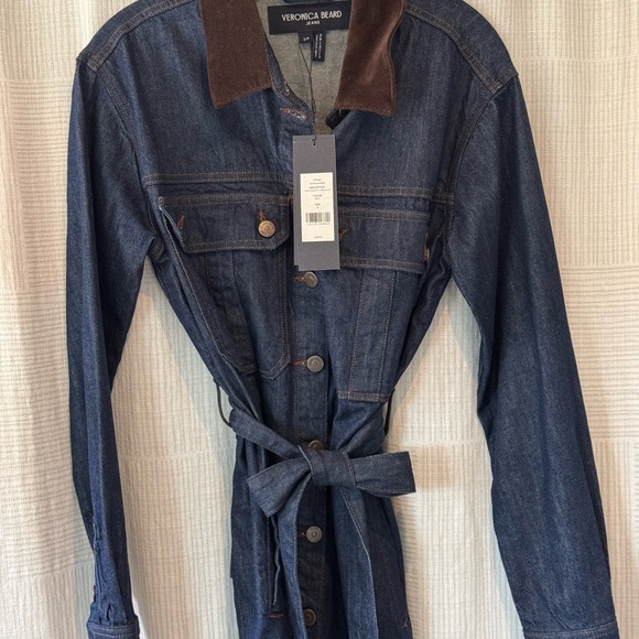 Veronica Beard Dark Denim Jacket with Brown Collar - Picture 5 of 12